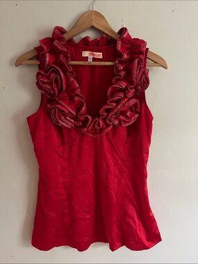 Y2K Minuet Petite Red Ruffle-Trim Sleeveless Top